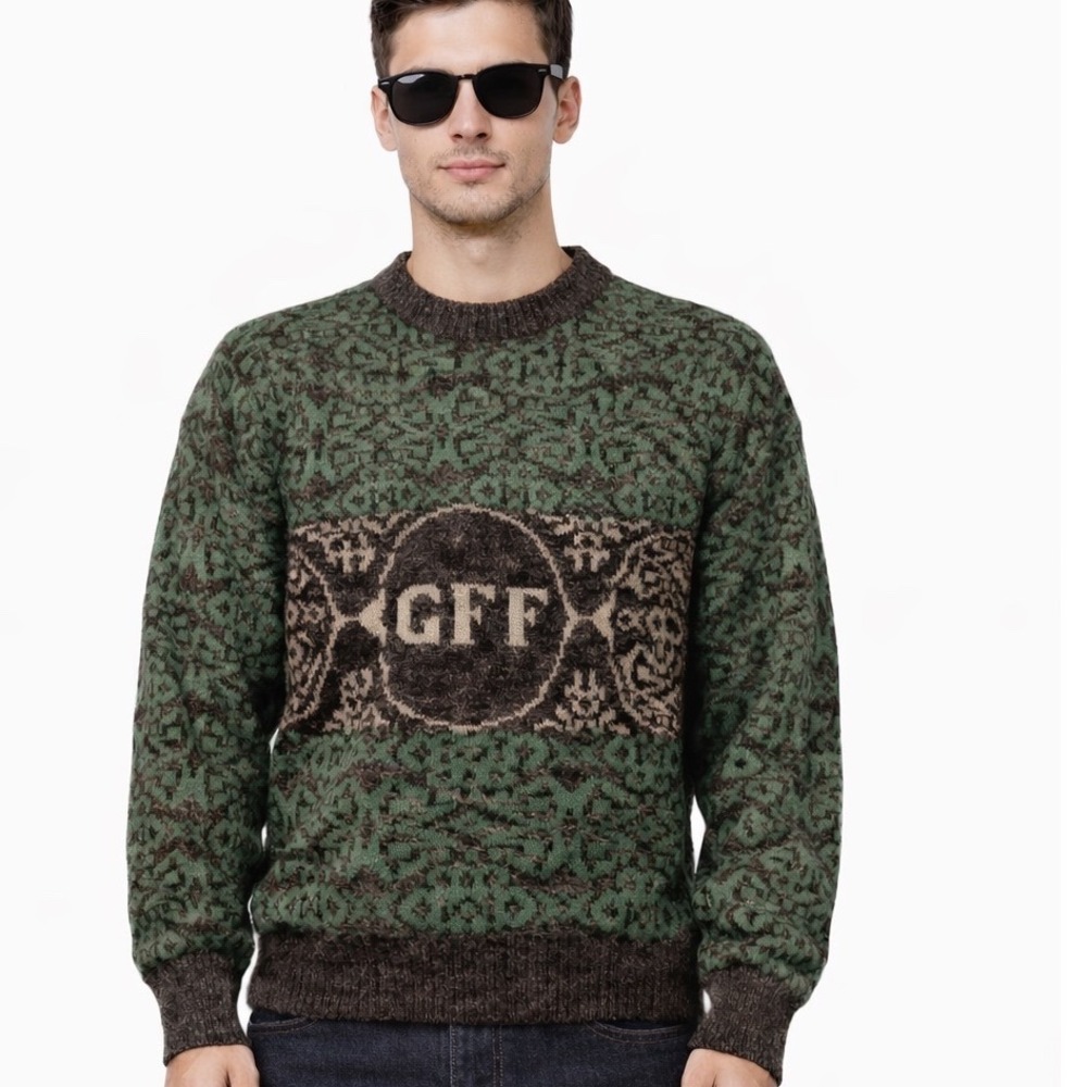 Gianfranco Ferre GFF Knit Sweater Green Geometric Pattern Menswear‎